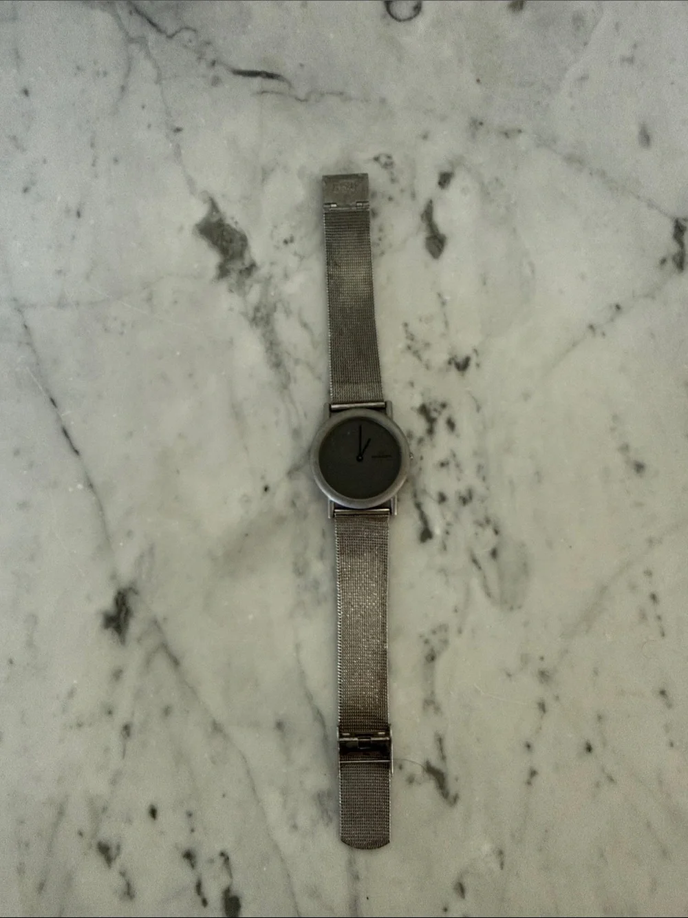 Skagen Silver Mesh Bracelet Watch with Dark Dial